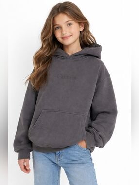 Comfrt Girls Embroidered Bleach Washed Sides And Back Hoodie Sweatshirt - Gray